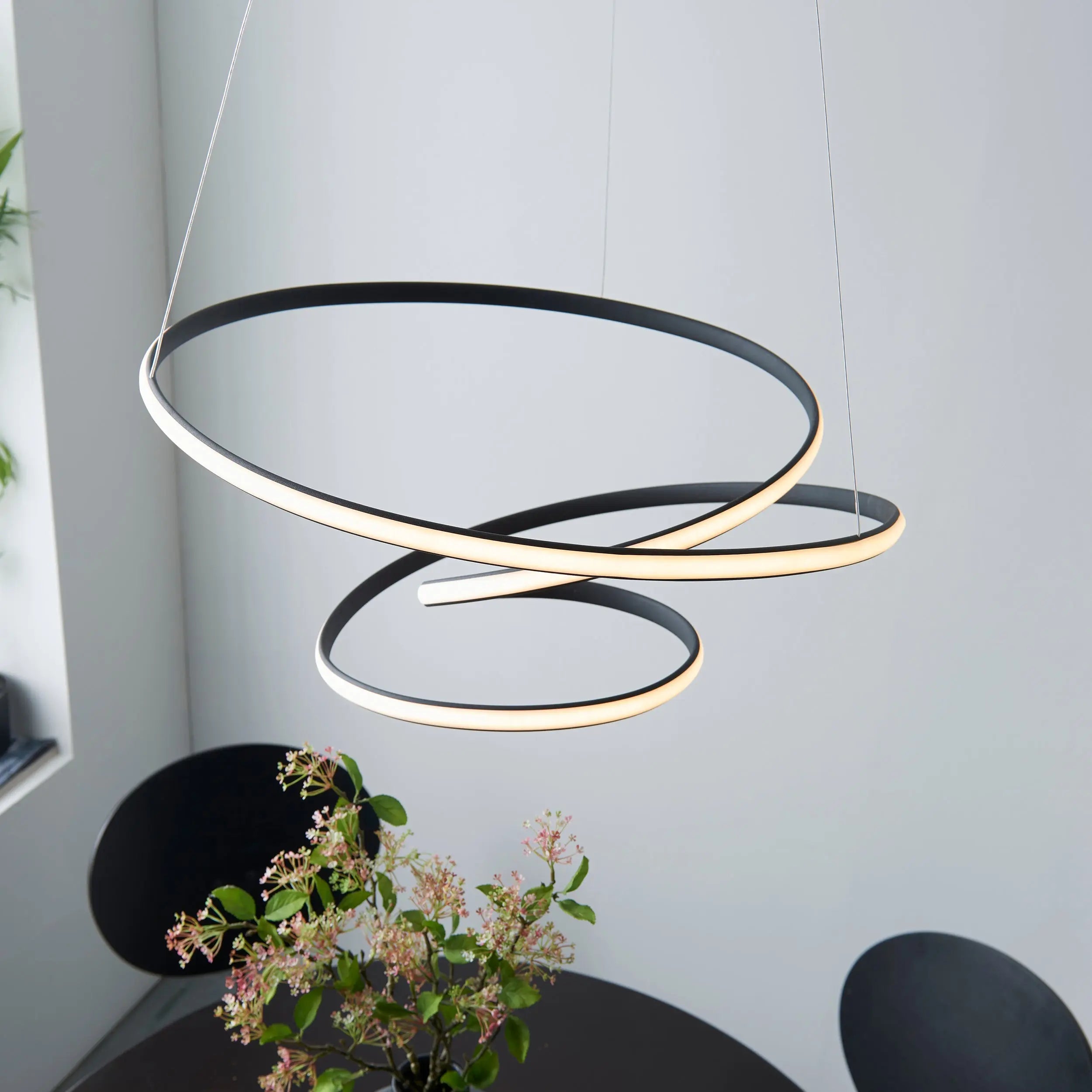 Dune Modern Design LED Pendant Ceiling Light Swirl Textured Black Finish Endon