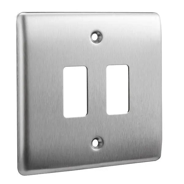 BG Nexus Grid 2 Gang Frontplate in Brushed Steel - RNBS2-01 BG (British General)