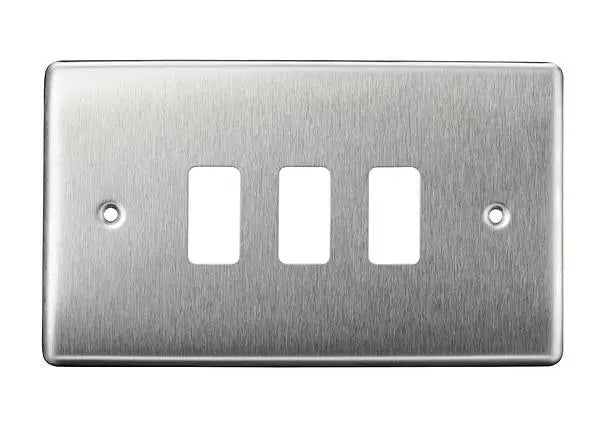 BG Nexus Grid 3 Gang Frontplate in Brushed Steel - RNBS3-01 BG (British General)