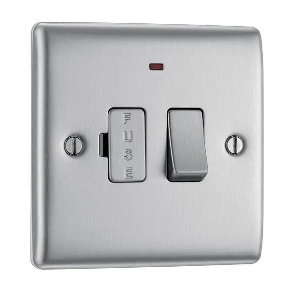 BG Nexus Metal Switched Fused Spur with Neon in Brushed Steel - NBS52-01 BG (British General)