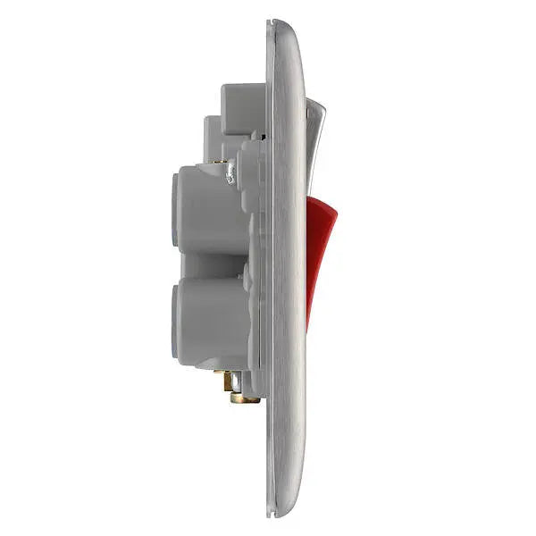 BG Nexus Metal 45 Amp DP Cooker Switch with Socket & Neon in Brushed Steel with Grey Inserts - NBS70G-01 BG (British General)