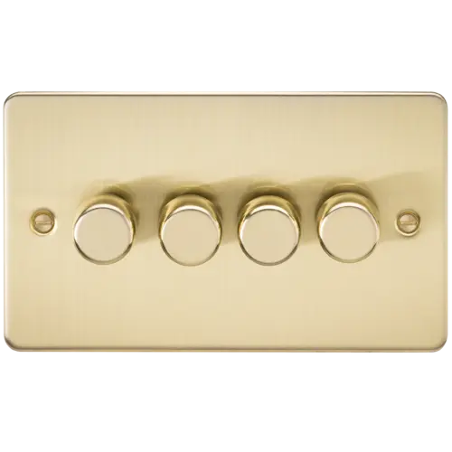 ML Flat Plate 4 Gang  2 Way 10-200W (5-150W LED) Trailing Edge Dimmer - Brushed Brass ML Knightsbridge