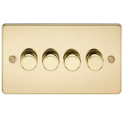 ML Flat Plate 4 Gang  2 Way 10-200W (5-150W LED) Trailing Edge Dimmer - Polished Brass ML Knightsbridge