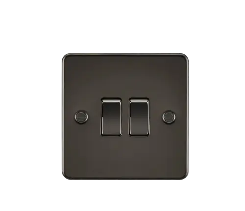 ML Flat Plate 10AX 2 Gang  2-way switch - Gunmetal ML Knightsbridge