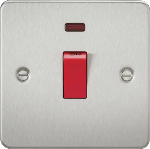 ML Flat Plate 45A 1 Gang DP Switch with Neon - Brushed Chrome ML Knightsbridge