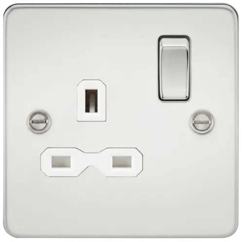 ML Flat Plate 13A 1 Gang DP Switched Socket - Polished Chrome With White Insert ML Knightsbridge