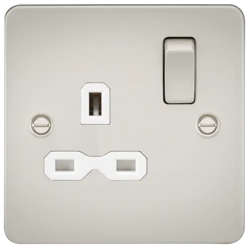 ML Flat Plate 13 Amp 1 Gang Double Pole Switched Single  Socket - Pearl with White Insert ML Knightsbridge