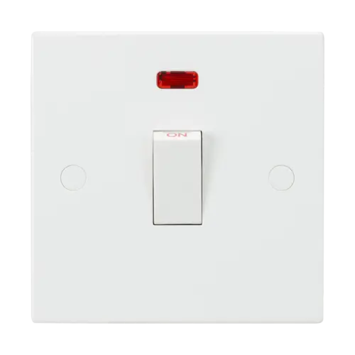 ML Square Edge 20A Double Pole Switch with Neon in White ML Knightsbridge