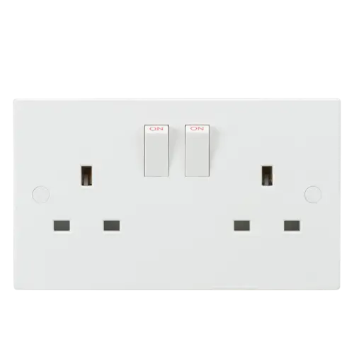 ML Square Edge 13A 2 Gang Double Pole Switched Double Socket in White ML Knightsbridge