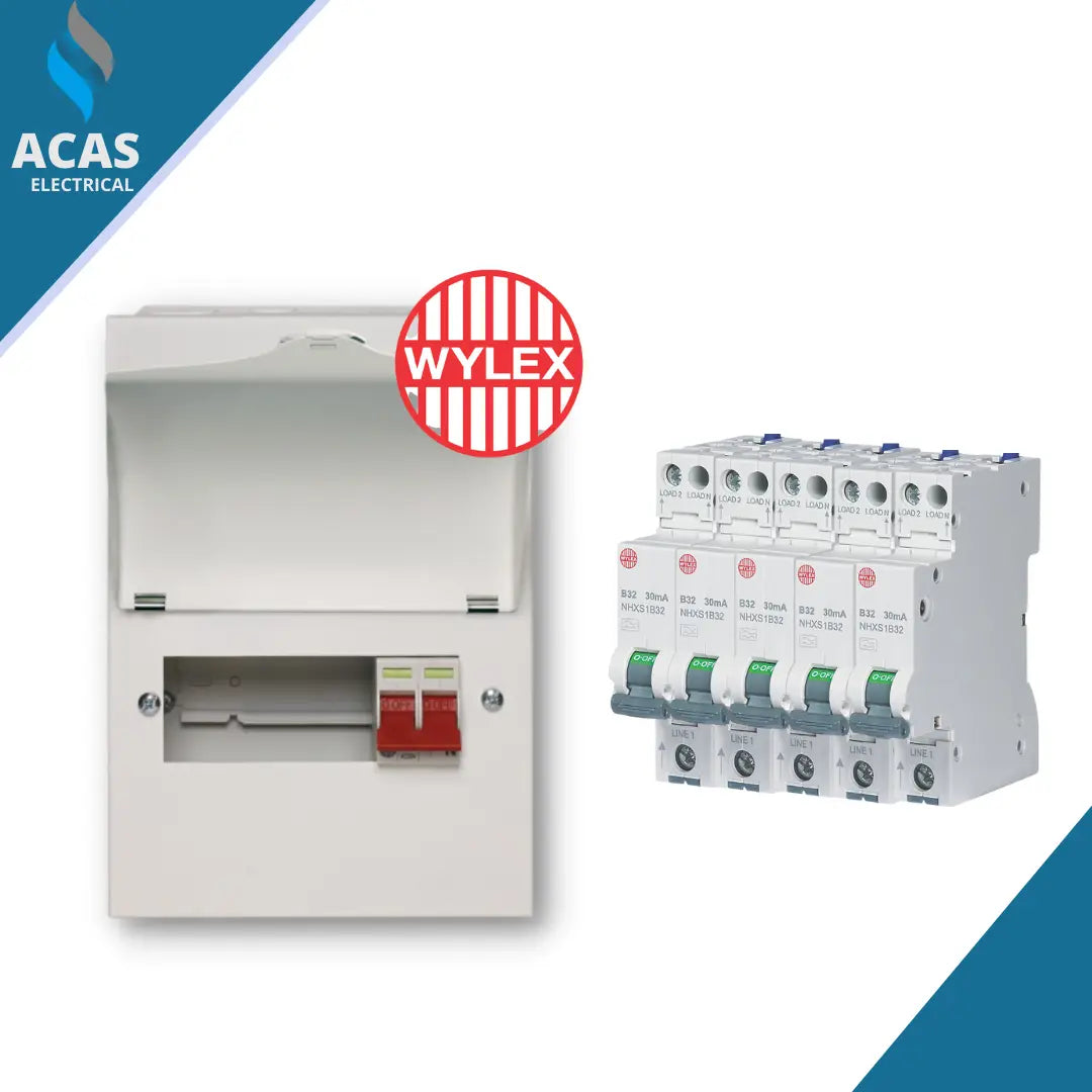 Wylex NM506L Metal Clad 5 way Consumer Unit 100A Main Switch and 5 Mini RCBOs Wylex