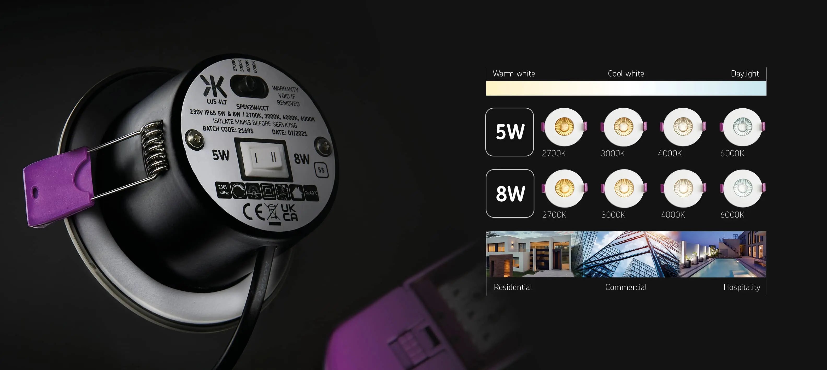 SpektroLED Fire-Rated Downlight – IP65, Adjustable Wattage & CCT (2W/4W, 4 Colour Temps) ML Knightsbridge