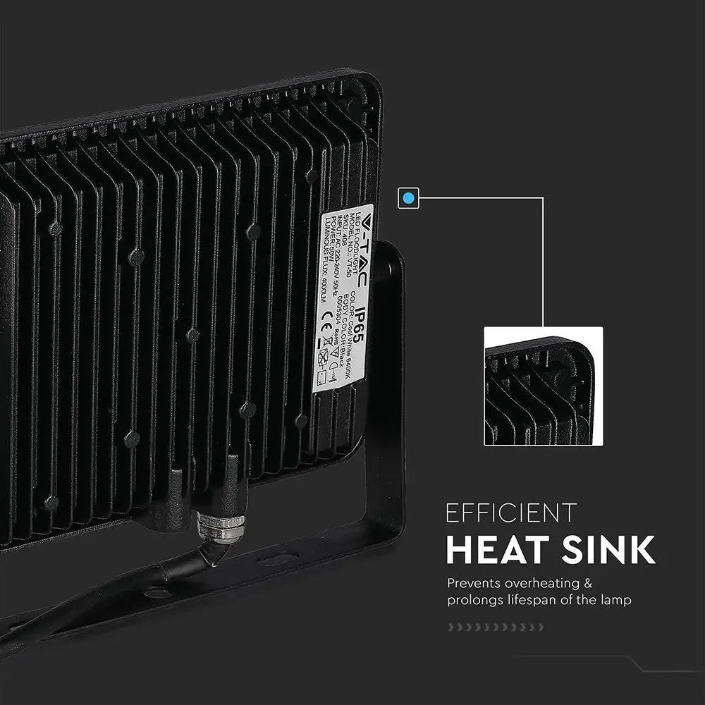 V-Tac 50W LED Floodlight Daylight Samsung Chip 6500K- Black V-TAC