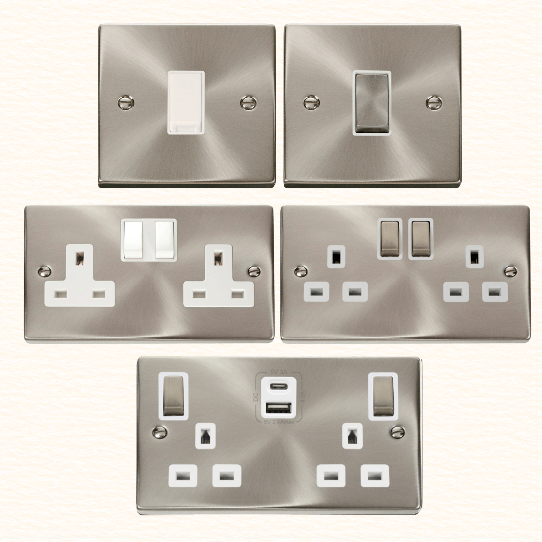 Click Deco Satin Chrome Switch and Sockets - White Insert