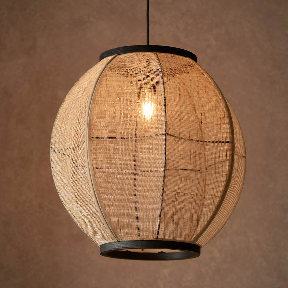 Zaire Large Pendant in Natural Linen, Dark Plywood & Matt Black - 101688