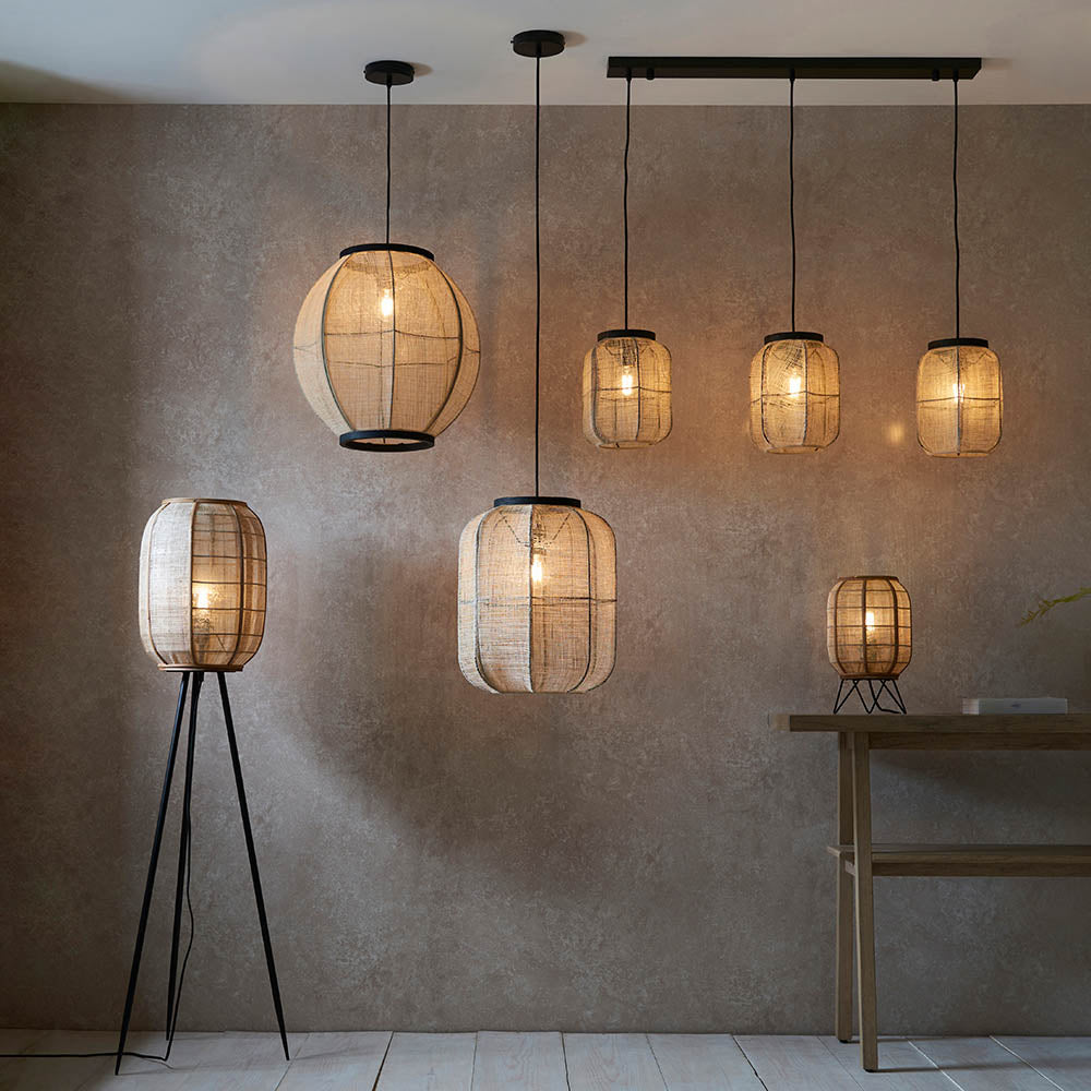Zaire Large Pendant in Natural Linen, Dark Plywood & Matt Black - 101688