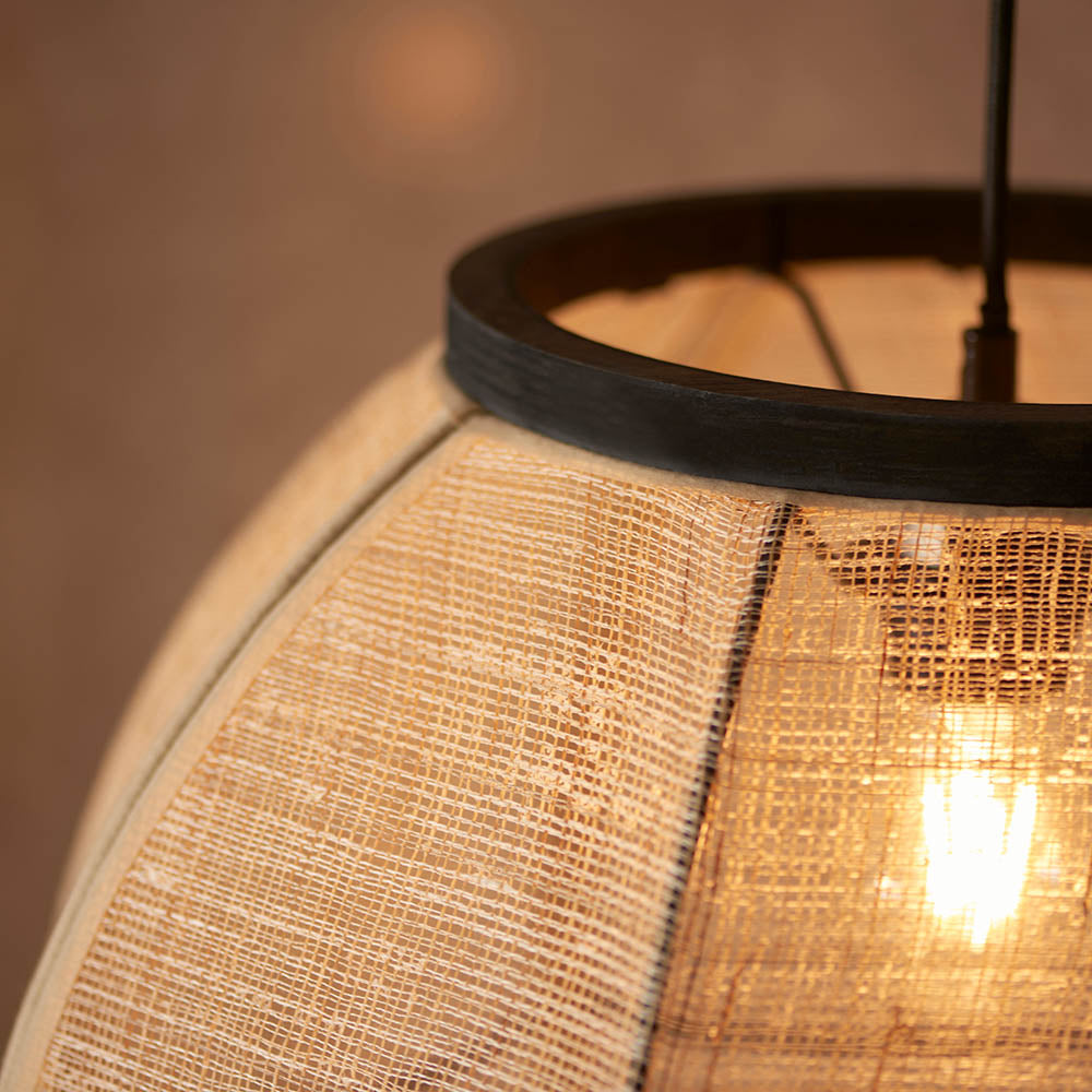 Zaire Large Pendant in Natural Linen, Dark Plywood & Matt Black - 101688