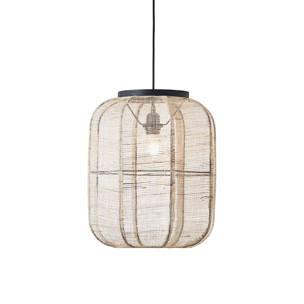 Zaire Medium Pendant in Natural Linen, Dark Plywood & Matt Black - 101689