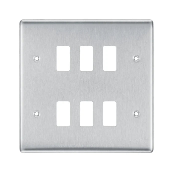 BG Brushed Steel 6 Gang Front Cover Plate - RNBS6-01