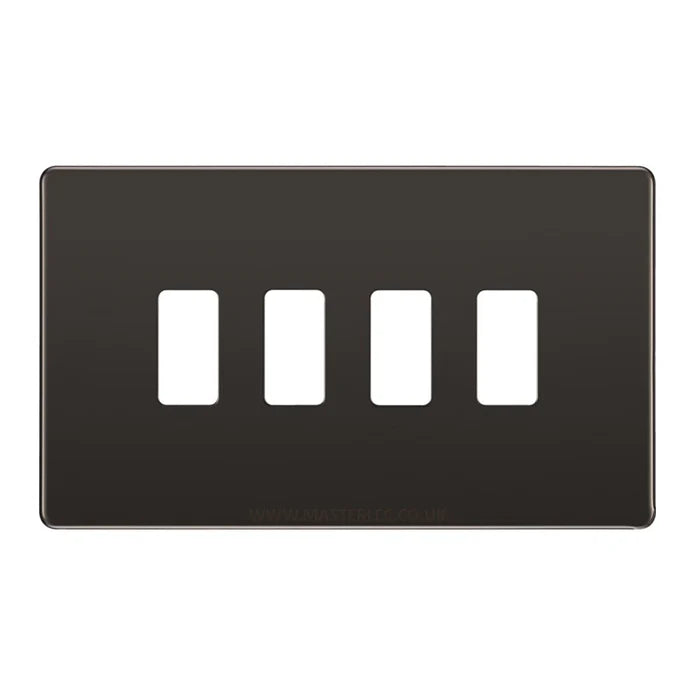 BG RFBN4 Screwless Black Nickel 4 Gang Front Cover Plate