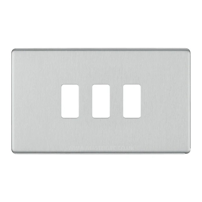 BG RFBS3 Screwless Brushed Steel 3 Gang Front Cover Plate