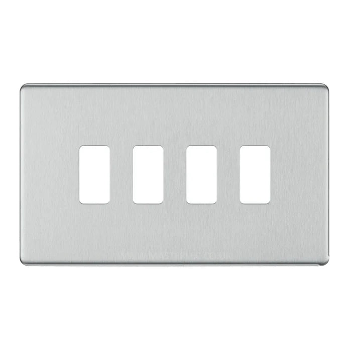 BG RFBS4 Screwless Brushed Steel 4 Gang Front Cover Plate