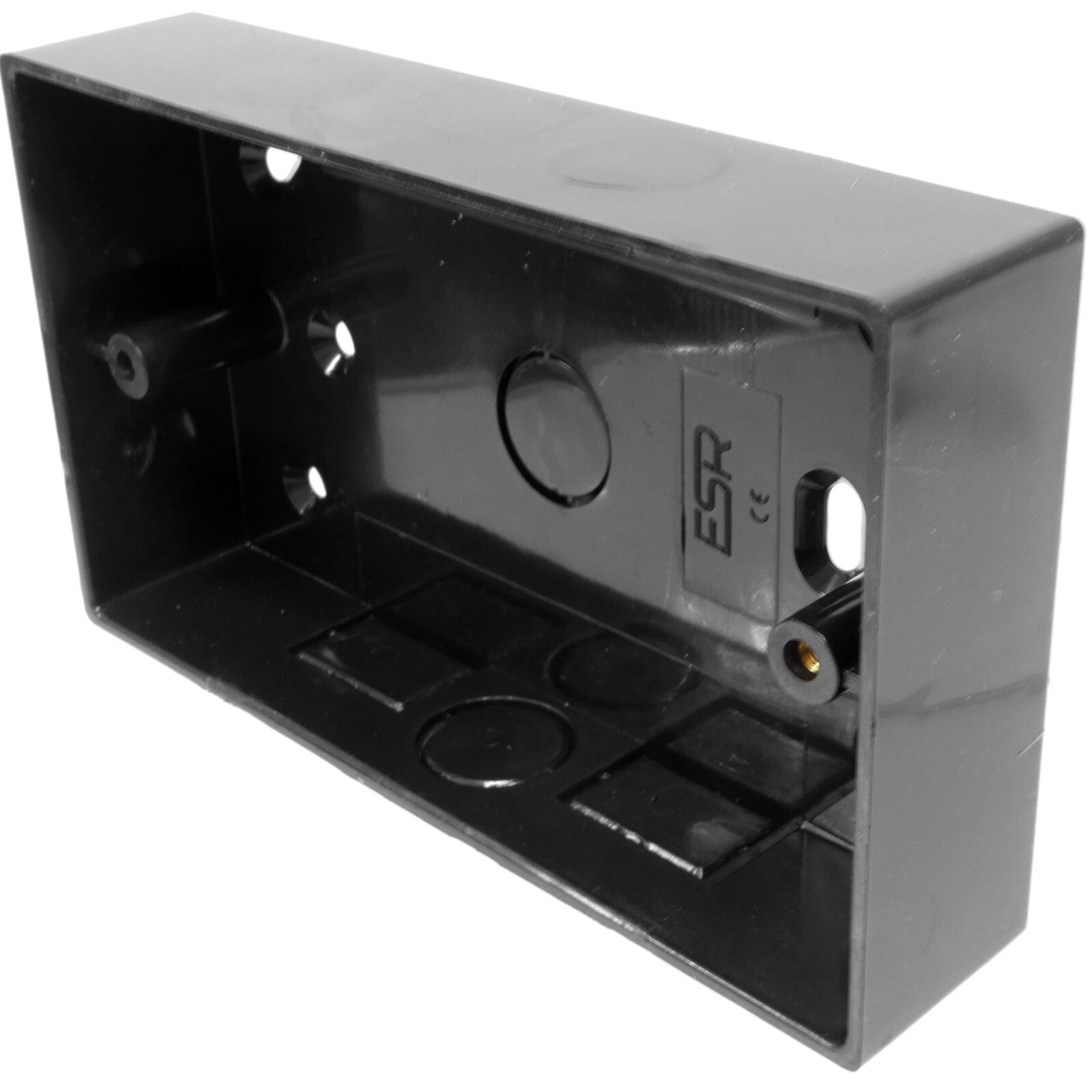 2 Gang Double Black Curved Edge Surface Pattress Back Box 32mm Deep