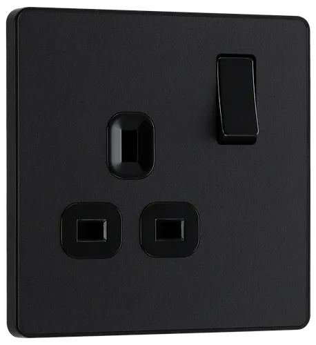 BG Evolve Matt Black Screwless Single Socket PCDMB21B