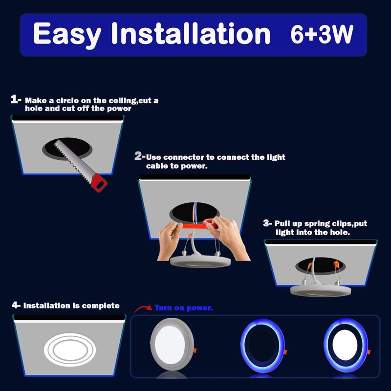 Brightex, Panel Lights White + Blue LED Ceiling Mounted Round Spotlight Downlight