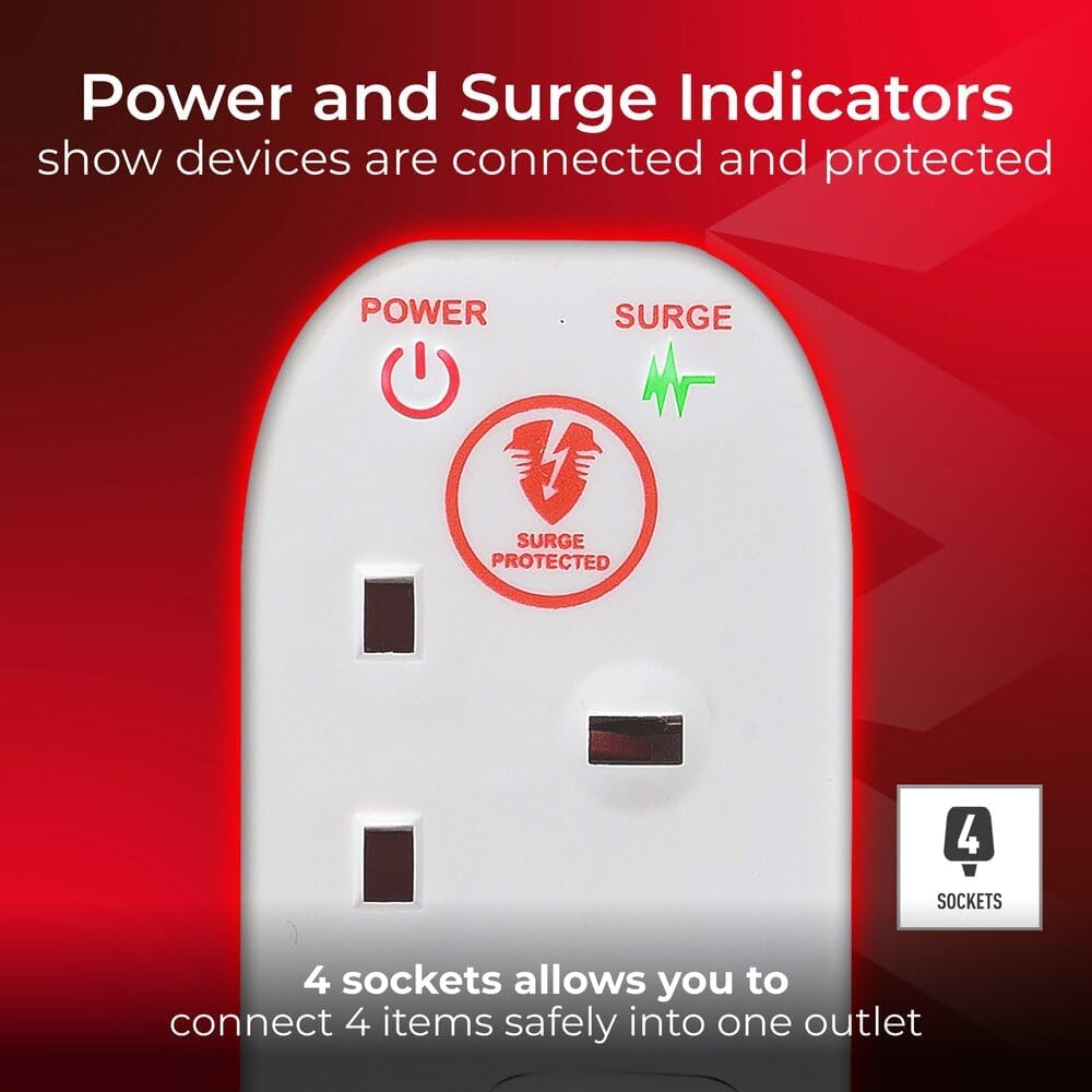 Masterplug SRG4210N Four-Socket Surge Extension Leads 2m 2 Pack