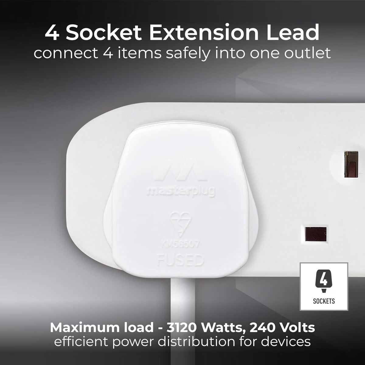 Masterplug BFG5N Four-Socket Extension Lead 5m White 13A