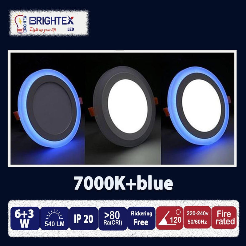 Brightex, Panel Lights White + Blue LED Ceiling Mounted Round Spotlight Downlight