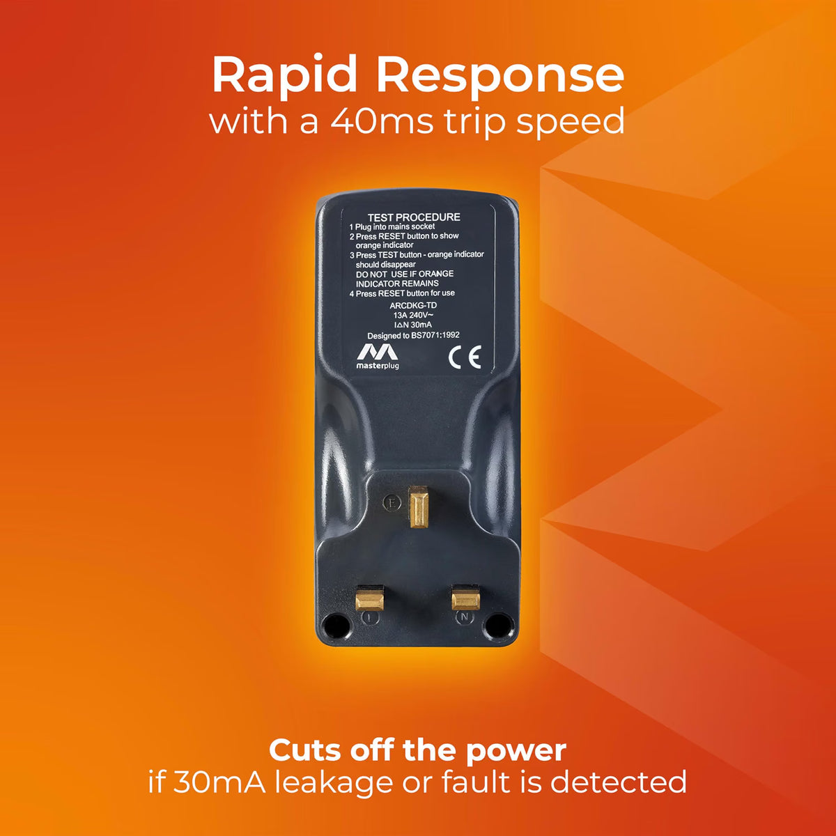 Masterplug ARCDKG Single-Socket RCD Safety Adaptor Black 13A