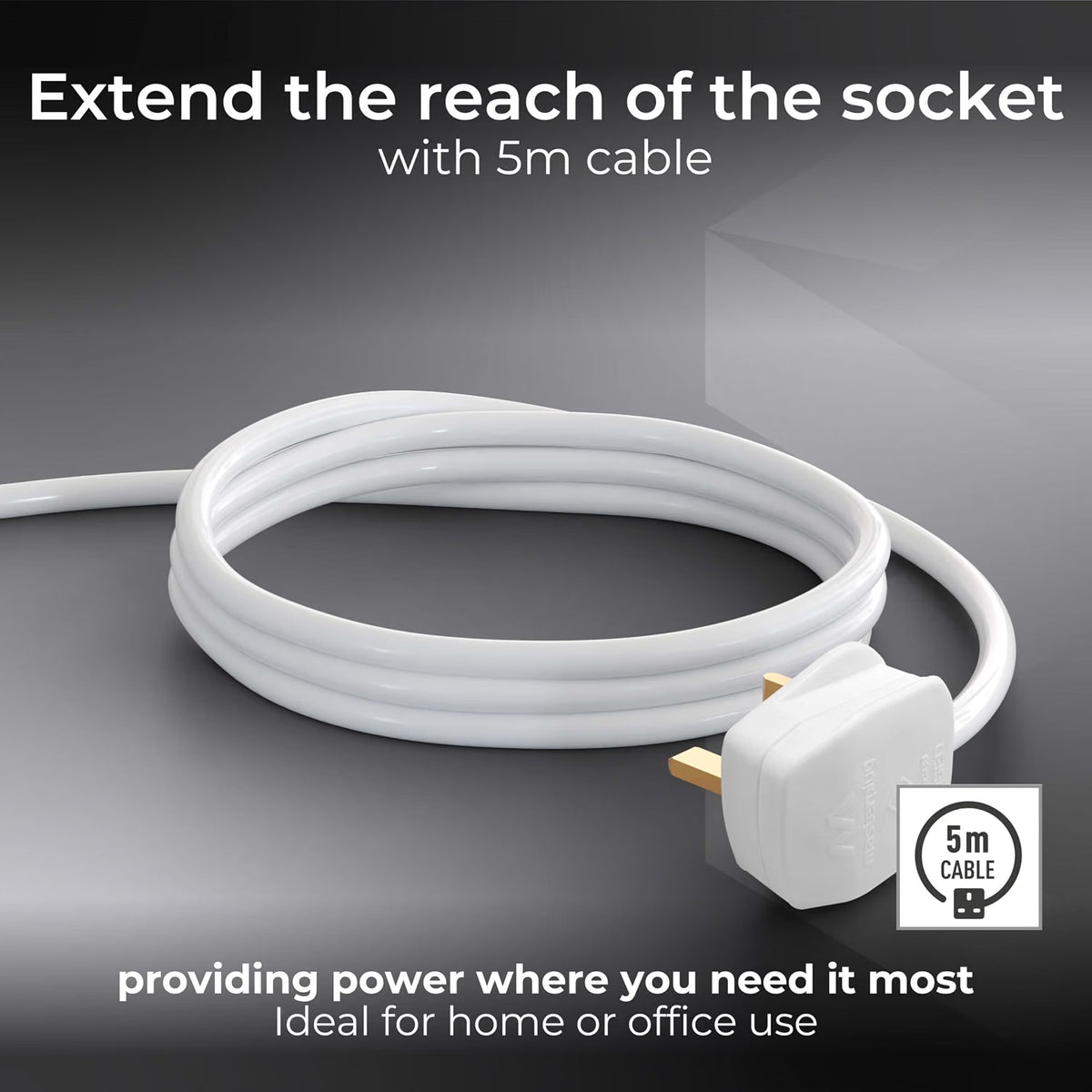Masterplug BTG5N Two-Socket Extension Lead 5m White 13A