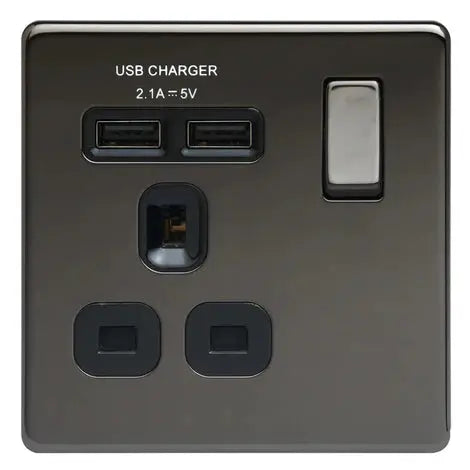 BG Nexus Screwless Flat Plate Black Nickel Switches and Sockets Black Inserts Full Range BG Nexus