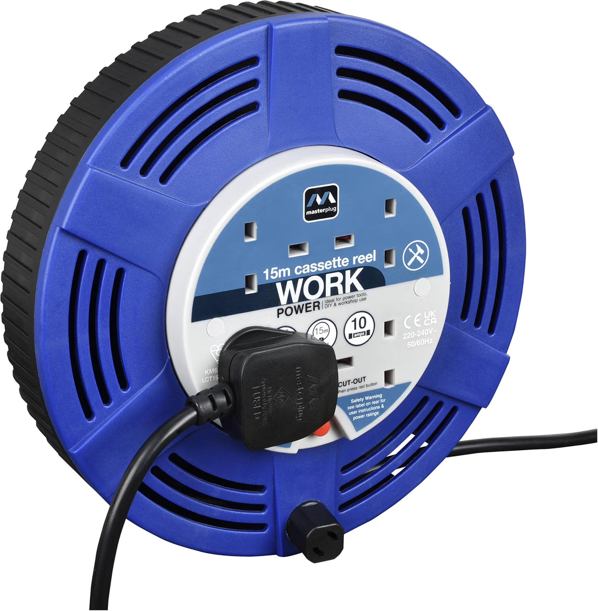 Masterplug LCT1510-4BL Four-Socket 15m Cassette Cable Reel 10A