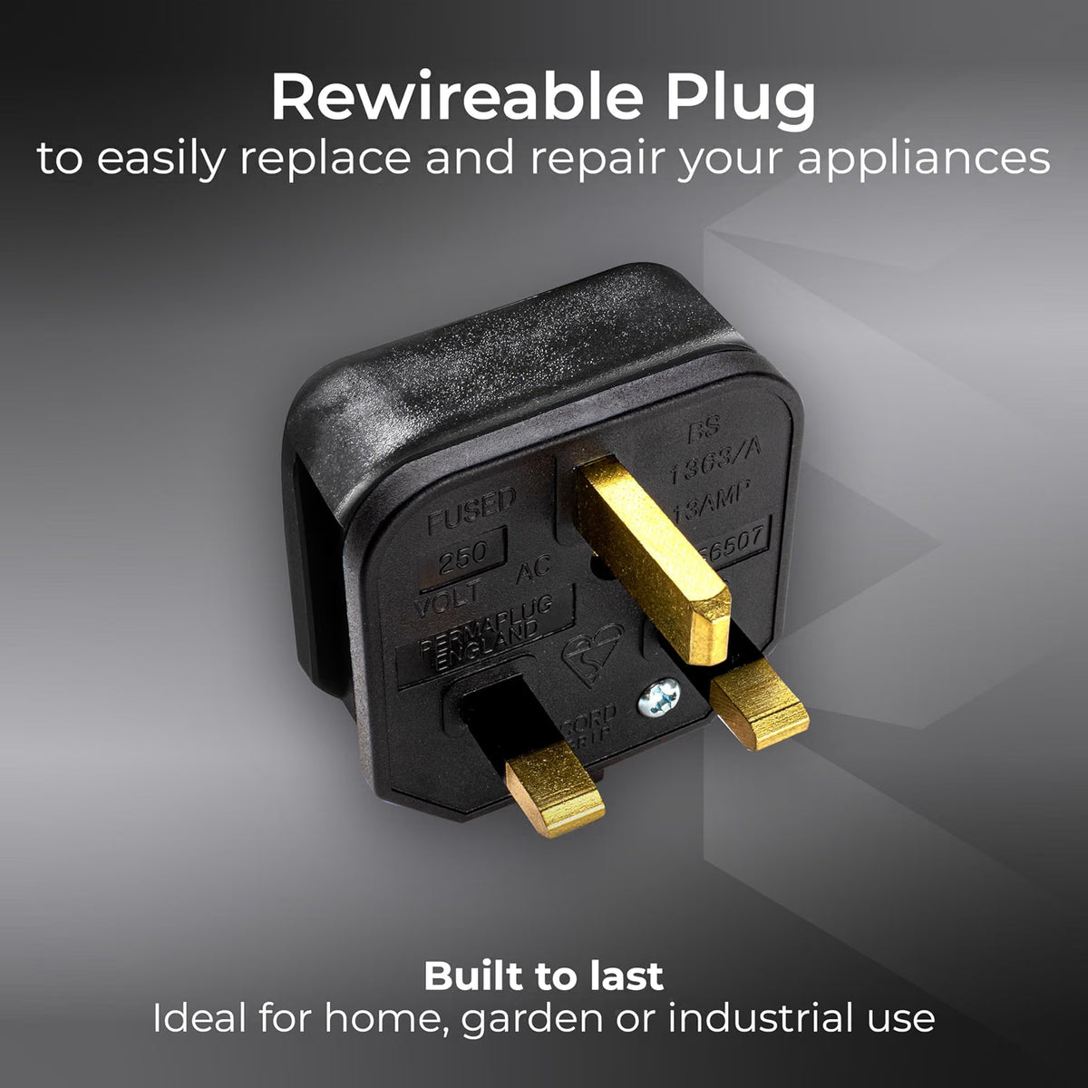 Masterplug HDPT13B-MP Heavy-Duty 13A Rewireable Plug Black