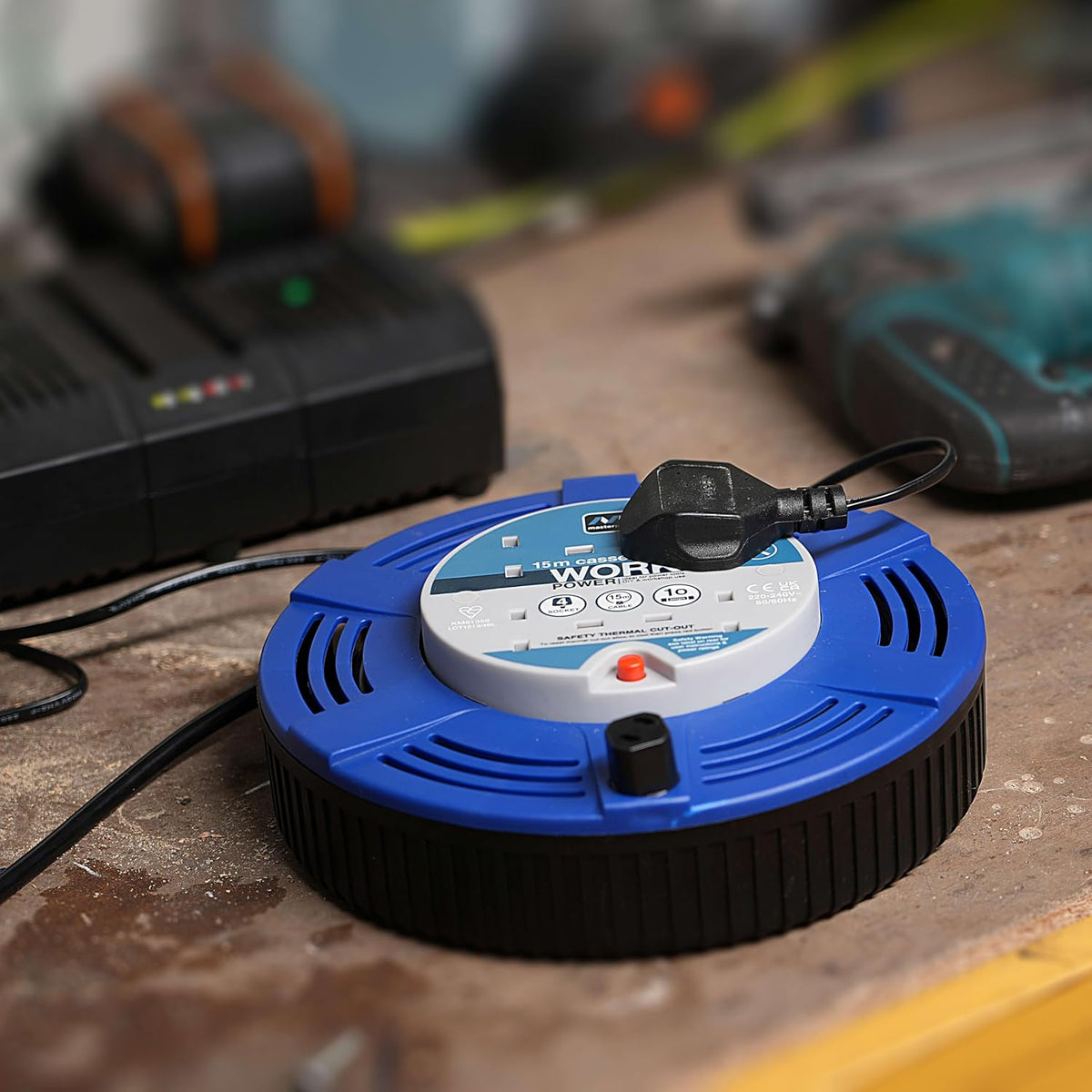 Masterplug LCT1510-4BL Four-Socket 15m Cassette Cable Reel 10A
