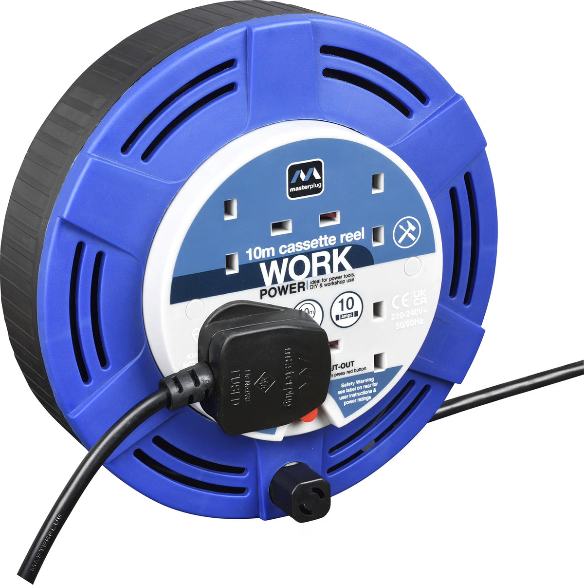 Masterplug MCT1010/4BL Four-Socket 10m Cassette Cable Reel 10A