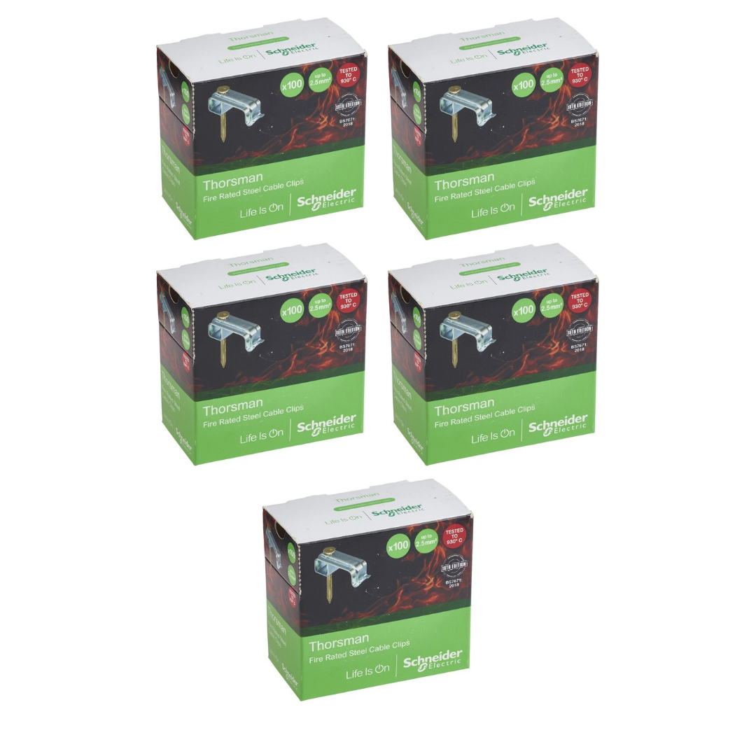 Schneider Thorsman ISM99955 Fire-Rated Steel Cable Clips 1.0–2.5mm², 5 x 100 Packs