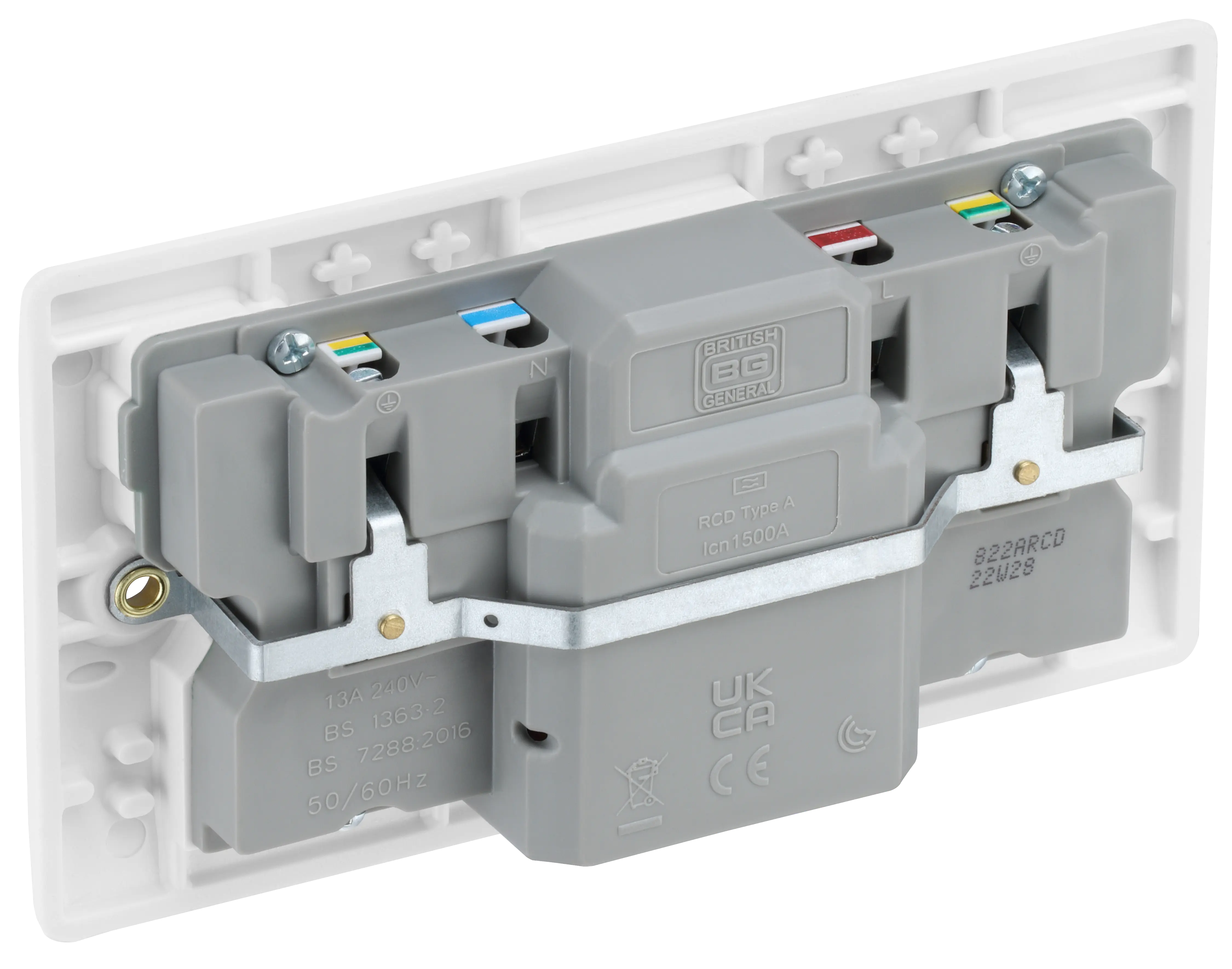 BG Nexus 822ARCD-01 Double Switched Socket with Type A RCD Protection 13A White Moulded