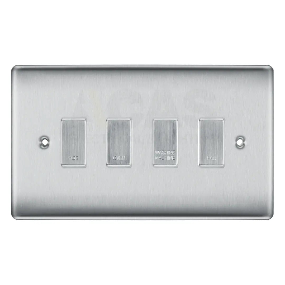BG Nexus Brushed Steel 4 Gang Engraved Custom Labelled Appliance Grid Switch BG Electrical