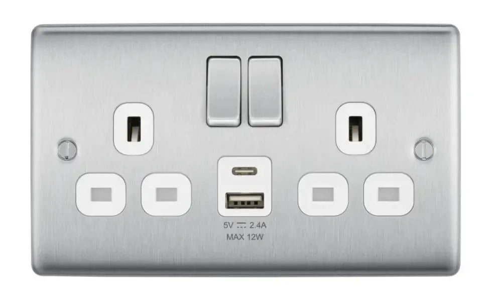BG Nexus USB Double Socket 13A with 12W A+C Charging | Multiple Finishes BG Nexus