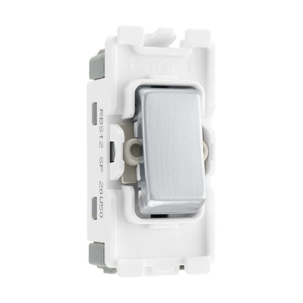 BG RBS12 Brushed Steel 2 Way Single Pole Light Switch 20 Amp Grid Switch