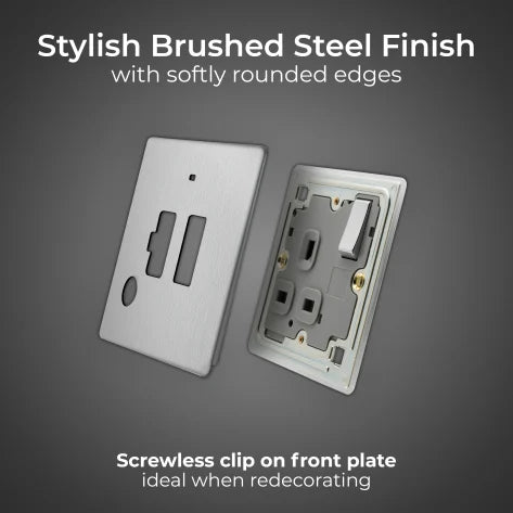 BG Nexus Screwless Flat Plate Brushed Steel Switched Fused Spur with Neon and Cable Entry FBS53 13Amp