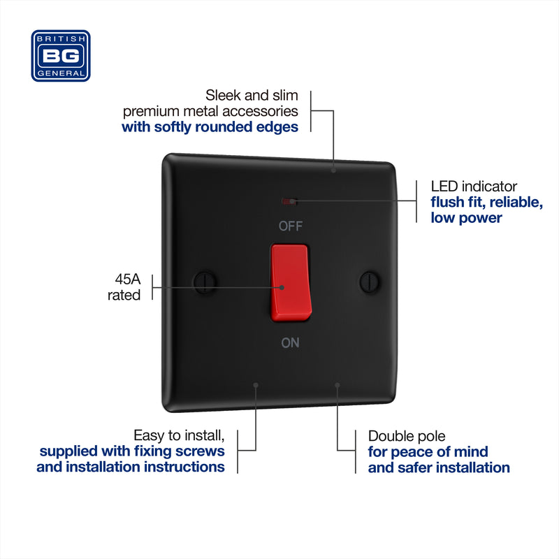 BG Nexus Metal 45 Amp Small DP Switch with Neon in Matt Black