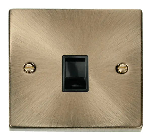 Click Deco Antique Brass Single RJ11 Socket  (Ireland/USA) with Black Insert – VPAB115BK