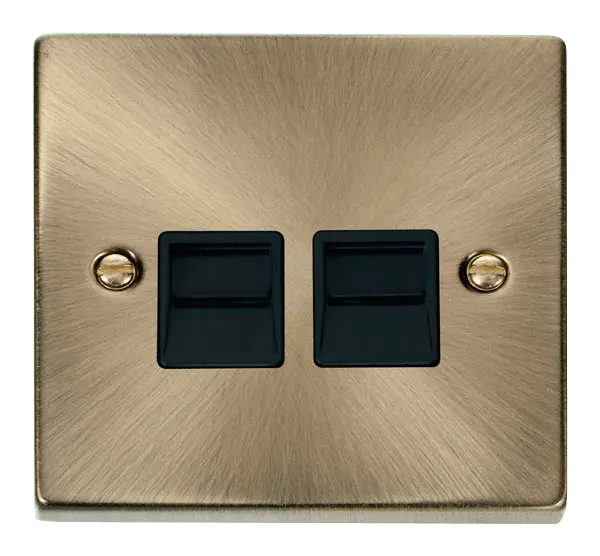 Click Deco Antique Brass Twin Telephone Socket Outlet Master with Black Insert – VPAB121BK
