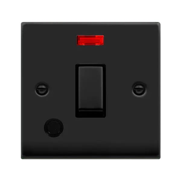 Click Single Light Switch Click Deco Matt Black INGOT 20A 1G SW+F O+ with Black Insert