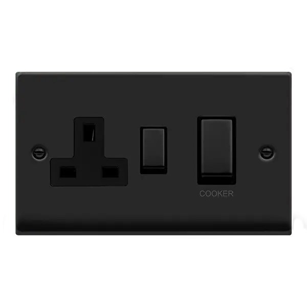 Click Deco Matt Black INGOT 45A DP SW 13A SW SOCKET BK with Black ...