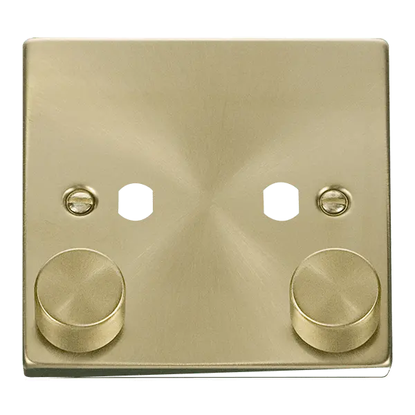 Click Scolmore Click Deco Satin Brass 2 Gang Empty Dimmer Plate with Knobs - VPSB152PL